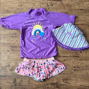 Purple Kids Swim Set with Rainbow Design size 6 girls